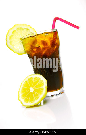 A glass of lemon cola isolated against a white background Stock Photo