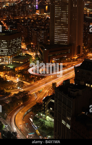 The Manhattan side of the Brooklyn bridge roadway entrance Stock Photo