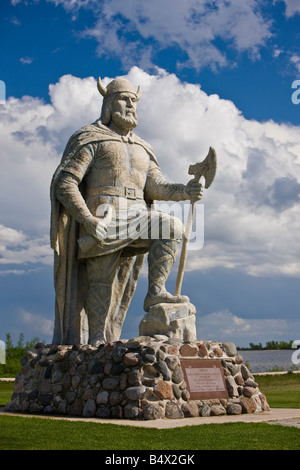 Viking statue along the Lake Winnipeg waterfront in the town of Gimli, Manitoba, Canada. Stock Photo