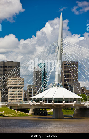 Esplanade Riel Bridge, a pedestrian bridge spanning the Red River in the City of Winnipeg, Manitoba, Canada. Stock Photo