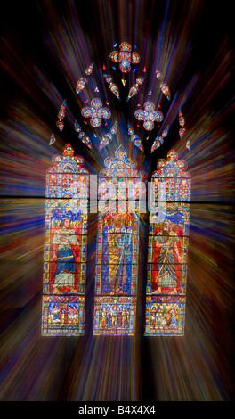 Zoom burst of a stained glass window in the Washington National Cathedral in Washington, DC. Stock Photo