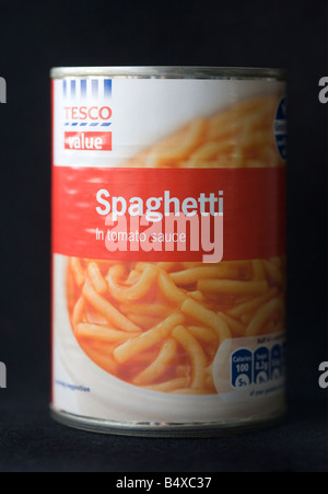 Can of Tesco Value Spaghetti Stock Photo