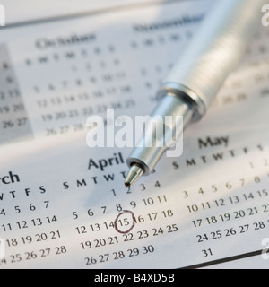 Close up of pen and calendar Stock Photo