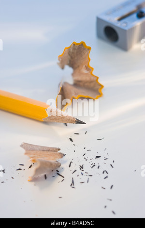 Close up of pencil and sharpener Stock Photo