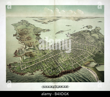 Aerial view of the City of Newport Rhode Island 1879 Stock Photo