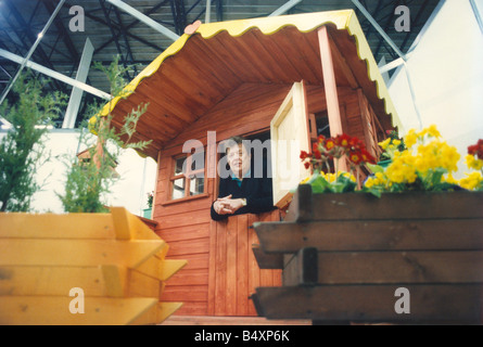 Former bassist of The Animals pop group Chas Chandler pictured in a garden shed during the Your Home Exhibition at the Newcastle Arena 03 05 96 Stock Photo