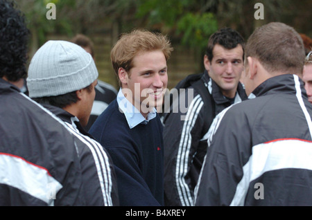 Prince William meets the All Blacks captain Tana Umaga and the team at their Auckland training centre New zealand July 2005 Stock Photo