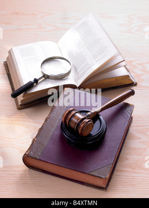 gavel, law book,magnifying glass, stethoscope Stock Photo