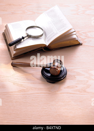 gavel, law book,magnifying glass, Stock Photo