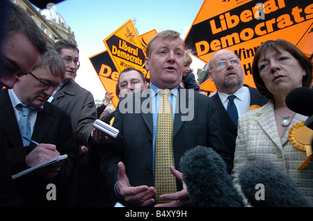 Liberal Democrat leader Charles Kennedy has a walk around Newcastle on the day the date of the General Election is annouced 5 April 2005 Stock Photo