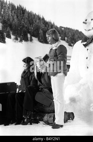 ABBA February 1979 Abba the 1970s Swedish pop group consisting of Benny Frida Bjorn and Anna who won in the 1974 Eurovision song contest with the song Waterloo OPS In Switzerland recording a video 24 2 1979 Stock Photo