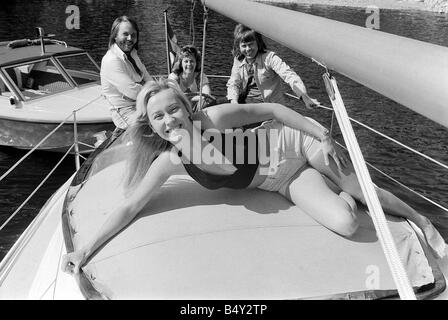 Abba Swedish Pop band April 1974 On a boat 29 4 1974 Stock Photo