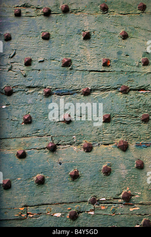 Bolts on wooden door, close-up Stock Photo