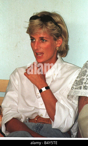 Princess Diana visits Zenica in Bosnia August 1997 where she watched a number of Land Mine Victims playing Volley Ball Stock Photo