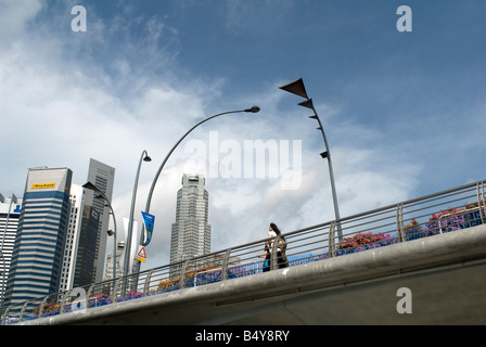 Walkway bridge behind The Singapore F1 street circuit, the new and the most modern F1 circuit at South East Asia Stock Photo