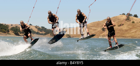 Multiple shots of a boy wakeboarding Stock Photo