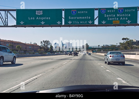 10 freeway I-10 Los Angeles CA, California highway signs,  traffic heading towards downtown Los Angeles Ca, US major freeway Stock Photo