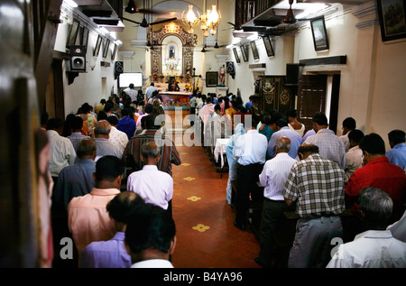 North Goa India Sunday Church service in St Anthony chapel in Tiracol Fort Stock Photo