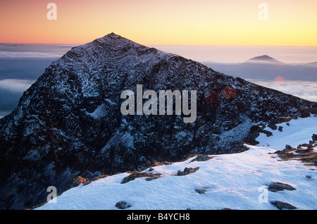 Snowdon from Crib y Ddysgl Snowdonia sunset North Wales Stock Photo