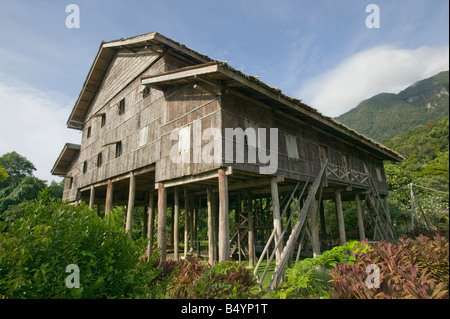 Melanau tribal longhouse at the Sarawak Cultural Village Damai nr Kuching Sarawak Malaysia Stock Photo