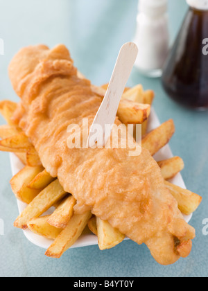 Portion Of Fish And Chips On A Polystyrene Tray Stock Photo
