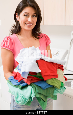 Woman Doing Laundry Stock Photo