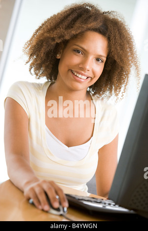 Teenage Girl Using Desktop Computer Stock Photo - Alamy