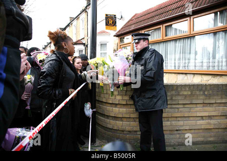 School friends from Kingsford Community School in Beckton, east London, came to pay their last respects to their dead classmate Stock Photo