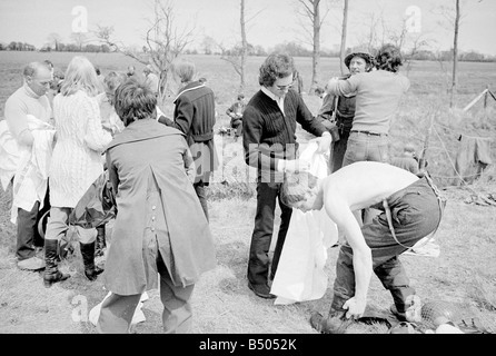 Dads Army ;Actor Ian Lavender as Pike and James Beck as Private Walker, dry off in the BBC TV series Dads Army seen filming on location in Thetford Norfolk.;The cast were filming an assault course scene.;72 4866;©DM Stock Photo