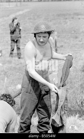 Dads Army ;Actor James Beck who plays Private Walker in the BBC TV series Dads Army seen here changing into his uniform whilst filming on location in Thetford Norfolk.;The cast were filming an assault course.;72 4866;©DM;Anglia Press for DM Stock Photo