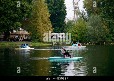 Sep 2008 - Pedal boats at a lake in Gorky Park Moscow Russia Stock Photo