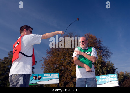 Ray Kellock Champion won winner 2010 & the 2008 World Conker Championships at Ashton Northamptonshire Stock Photo