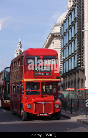 Old red Routemaster on the street in service London United Kingdom Stock Photo
