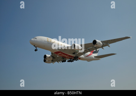 Emirates A380 Airbus super jumbo jet makes its first visit to LAX Stock Photo