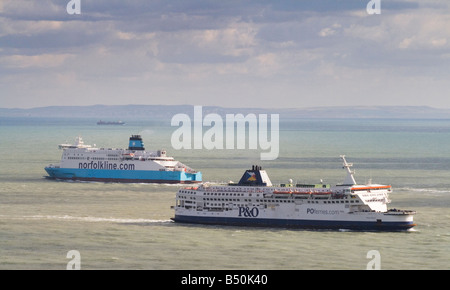 Two ferries crossing in the English Channel outside the Port of Dover Stock Photo