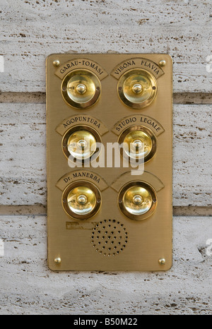 brass doorbell plate, lake garda, italy Stock Photo