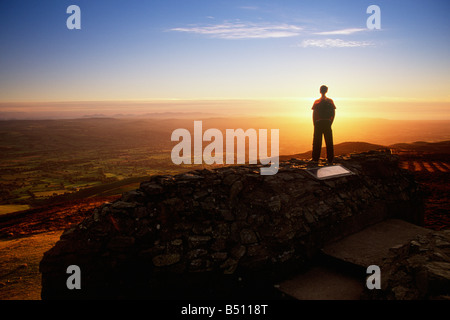 Moel Famau summit Jubilee Tower sunset Vale of Clwyd North Wales Stock Photo