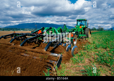 Seed bed preparation with a disk ripper prior to planting potatoes in Skagit County, WA Stock Photo