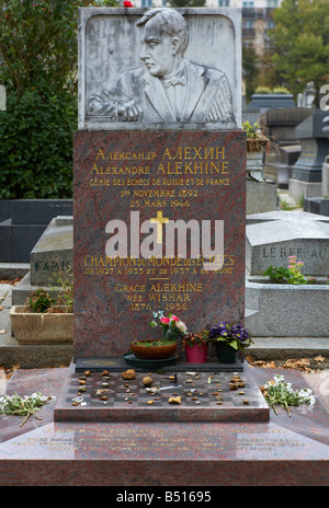 The grave of former world chess champion Alexandre Alekhine at Montparnasse Cemetery Paris France Stock Photo