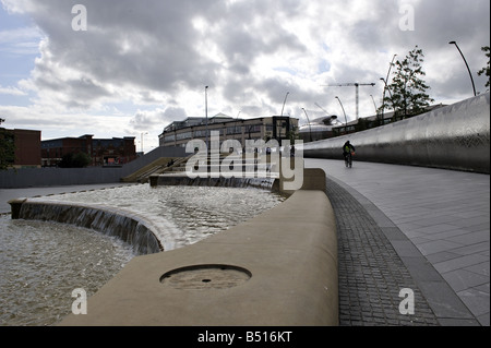 The water feature public area outside Sheffield Railway Station Sheffield South Yorkshire Stock Photo