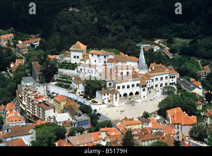 Palacio Real seen from Moorish Castle, Sintra, Portugal Stock Photo