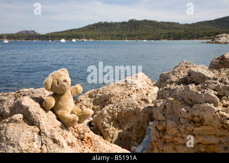 Toy bear on Porquerolles Ile de Poruerolles South of France Sept 2008 Stock Photo