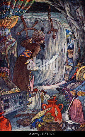 The History of Ali Baba and the Forty Thieves Illustration by Charles Folkard from the book The Arabian Nights published 1917 Stock Photo