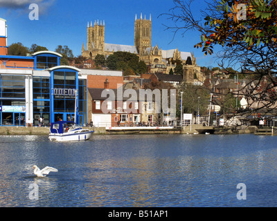 Brayford Pool and Lincoln Cathedral England UK Stock Photo