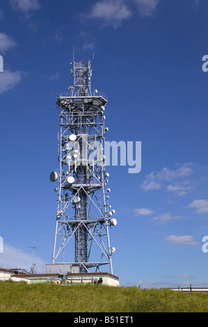 Radio mast on Butser Hill on the South downs Stock Photo