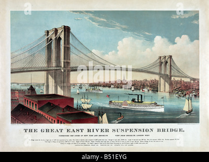 An 1883 illustration of the New York and Brooklyn Bridge, one of the ...