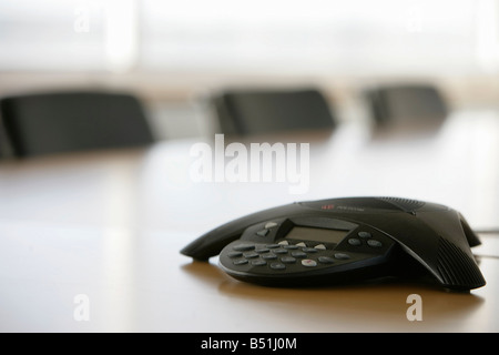 Conference Phone on Boardroom Table Stock Photo