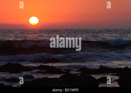 Sun Setting over Troncones Beach, Zihuatanejo, Mexico Stock Photo