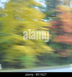 Shot of Trees Blurred on Route 17 in Tuxedo, New York, USA Stock Photo