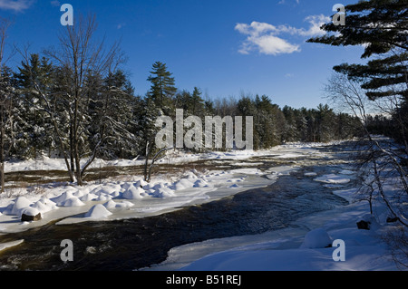 River in Winter, Laurentides, Quebec, Canada Stock Photo